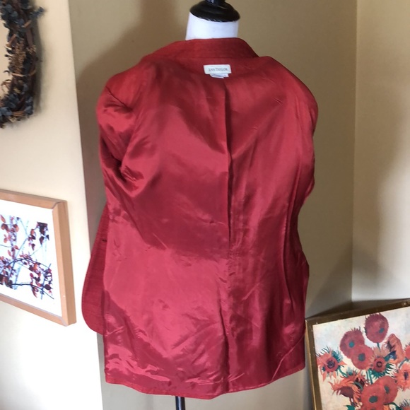 Vtg 90s Y2K ANN TAYLOR Size 6 Longline Blazer 100% Nubby Silk Pumpkin Spice FALL - Picture 9 of 16